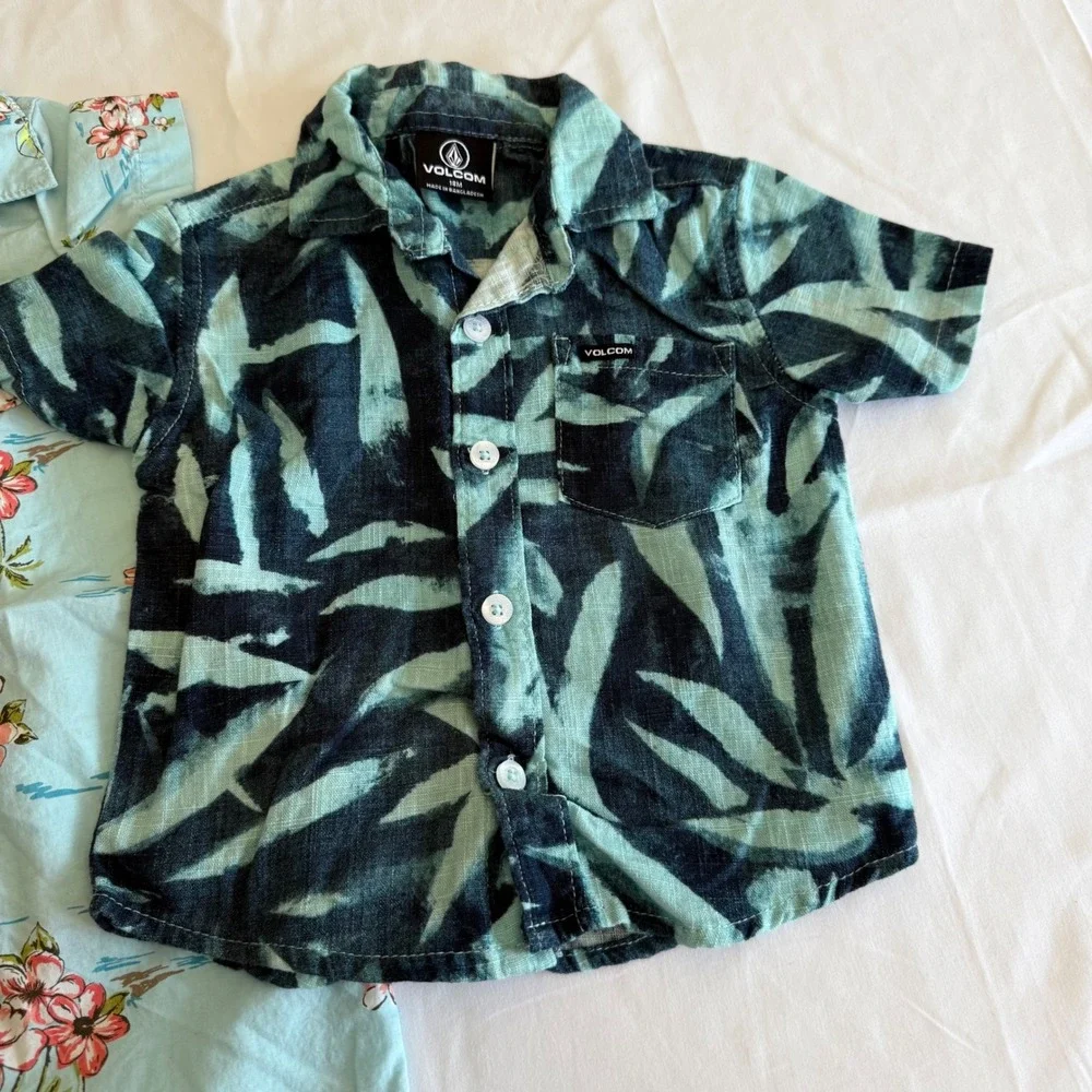 Carters Floral Romper & Volcom Leaf Print Button Down Shirt Bundle 18 Months